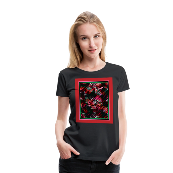 65 MCMLXV Women’s Paintbrush Floral Premium Graphic T-Shirt - black