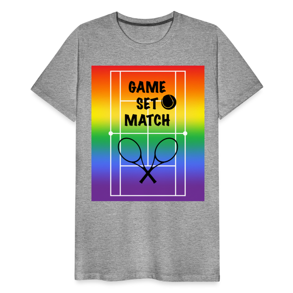 65 MCMLXV Men's Game, Set Match Rainbow Tennis Court Premium Graphic T-Shirt - heather gray