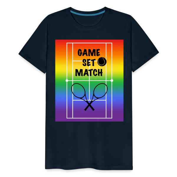 65 MCMLXV Men's Game, Set Match Rainbow Tennis Court Premium Graphic T-Shirt - deep navy