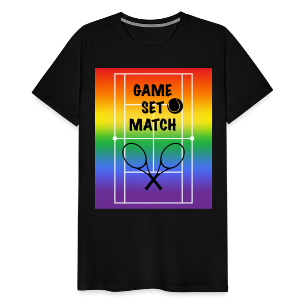 65 MCMLXV Men's Game, Set Match Rainbow Tennis Court Premium Graphic T-Shirt - black