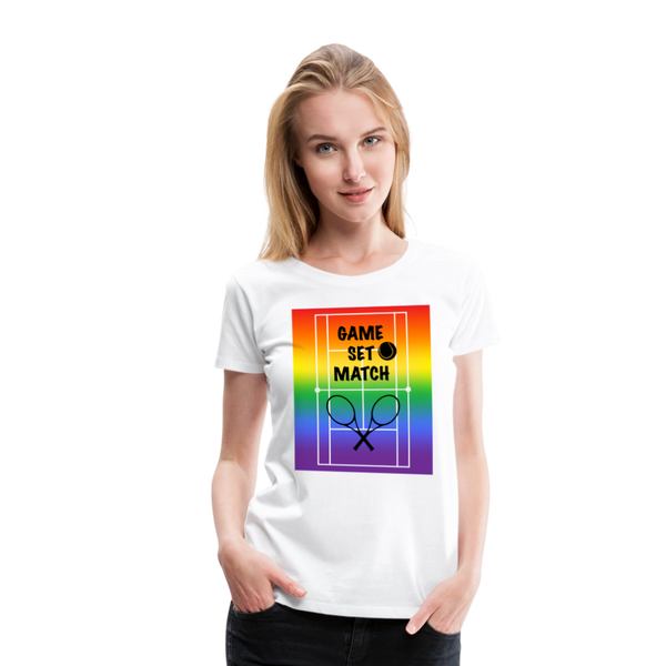 65 MCMLXV Women’s Game, Set Match Rainbow Tennis Court Premium Graphic T-Shirt - white