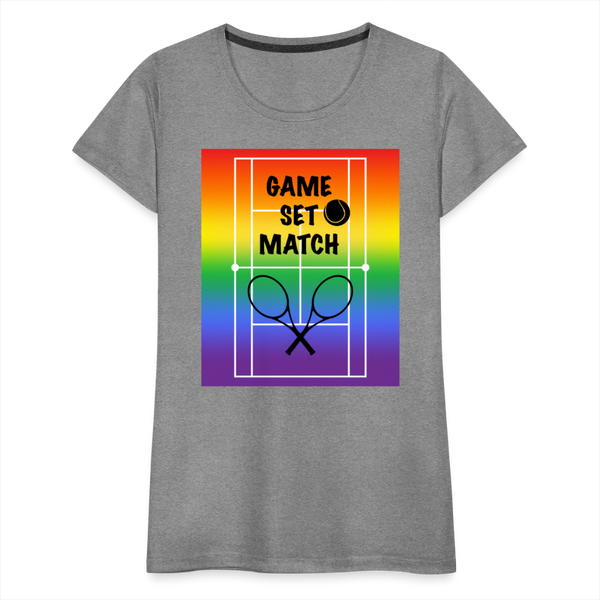 65 MCMLXV Women’s Game, Set Match Rainbow Tennis Court Premium Graphic T-Shirt - heather gray