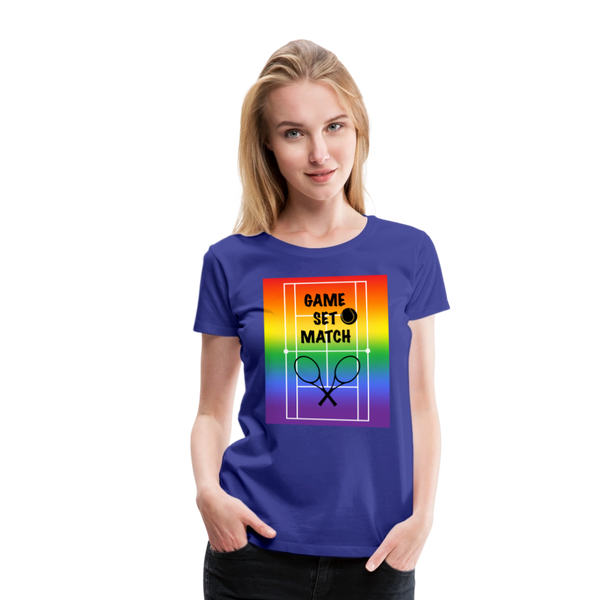 65 MCMLXV Women’s Game, Set Match Rainbow Tennis Court Premium Graphic T-Shirt - royal blue