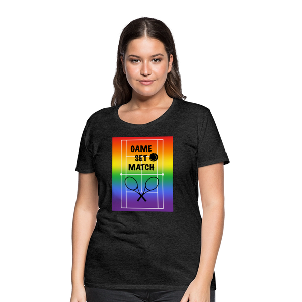 65 MCMLXV Women’s Game, Set Match Rainbow Tennis Court Premium Graphic T-Shirt - charcoal grey