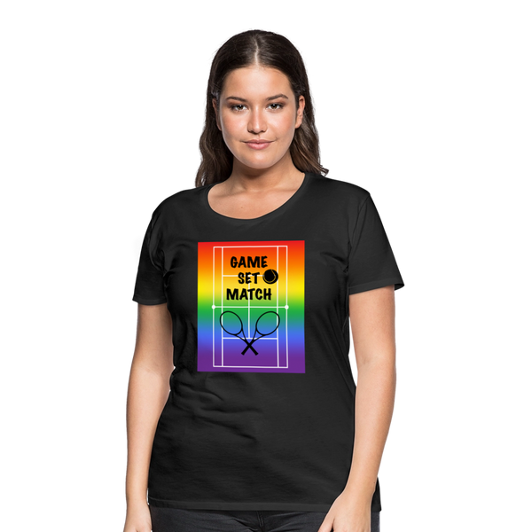 65 MCMLXV Women’s Game, Set Match Rainbow Tennis Court Premium Graphic T-Shirt - black