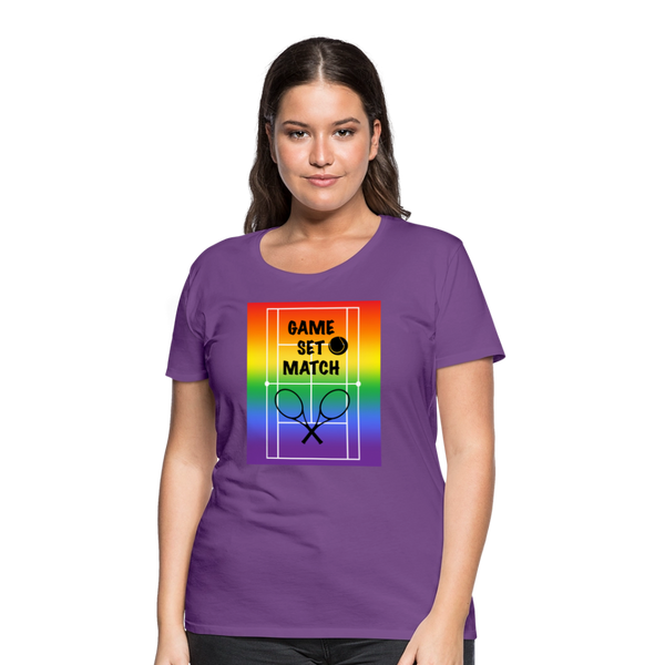 65 MCMLXV Women’s Game, Set Match Rainbow Tennis Court Premium Graphic T-Shirt - purple