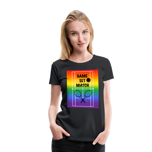 65 MCMLXV Women’s Game, Set Match Rainbow Tennis Court Premium Graphic T-Shirt - black