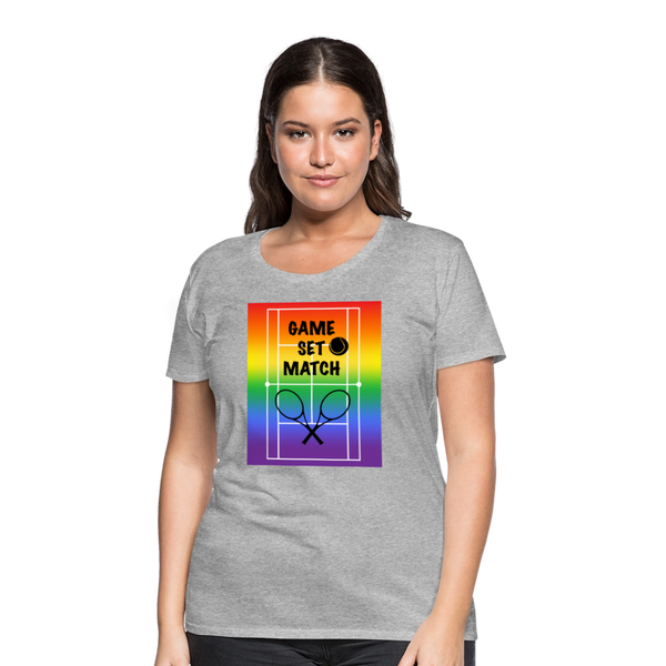 65 MCMLXV Women’s Game, Set Match Rainbow Tennis Court Premium Graphic T-Shirt - heather gray