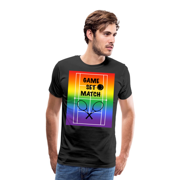 65 MCMLXV Men's Game, Set Match Rainbow Tennis Court Premium Graphic T-Shirt - black