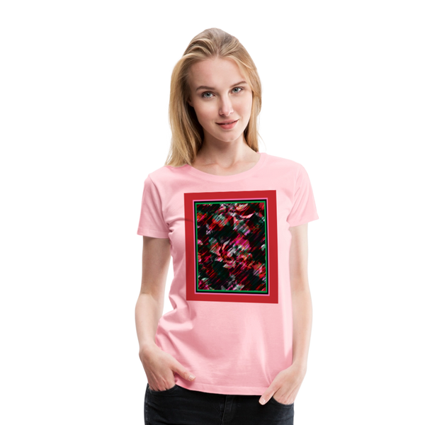 65 MCMLXV Women’s Paintbrush Floral Premium Graphic T-Shirt - pink