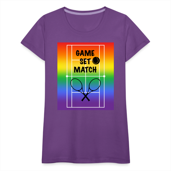 65 MCMLXV Women’s Game, Set Match Rainbow Tennis Court Premium Graphic T-Shirt - purple