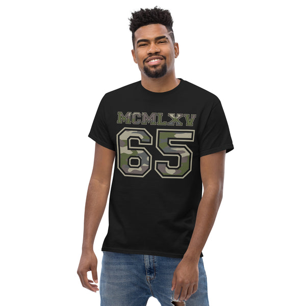 65 MCMLXV Men's Jungle Camouflage Varsity Logo Graphic T-Shirt