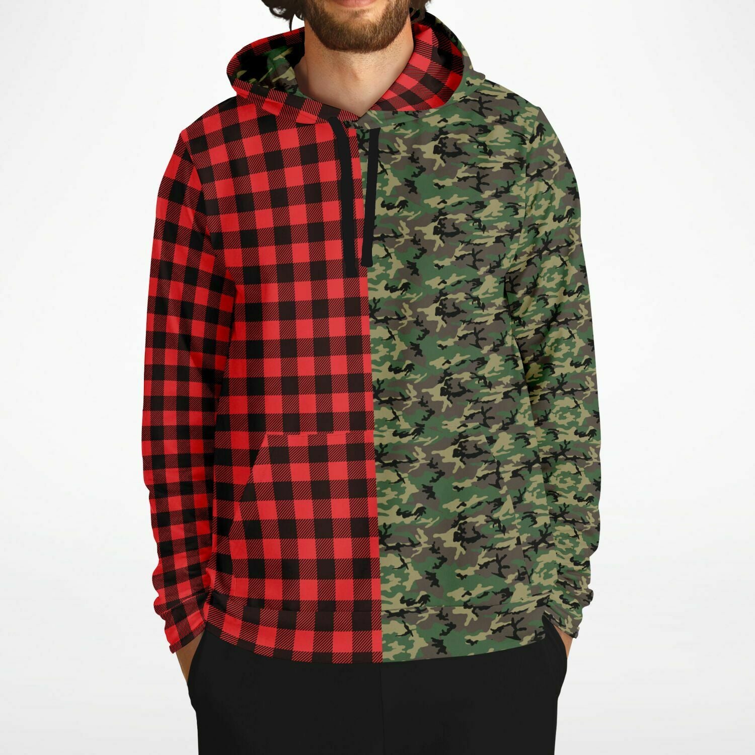 65 MCMLXV Unisex Red Buffalo Plaid and Camo Print Hoodie