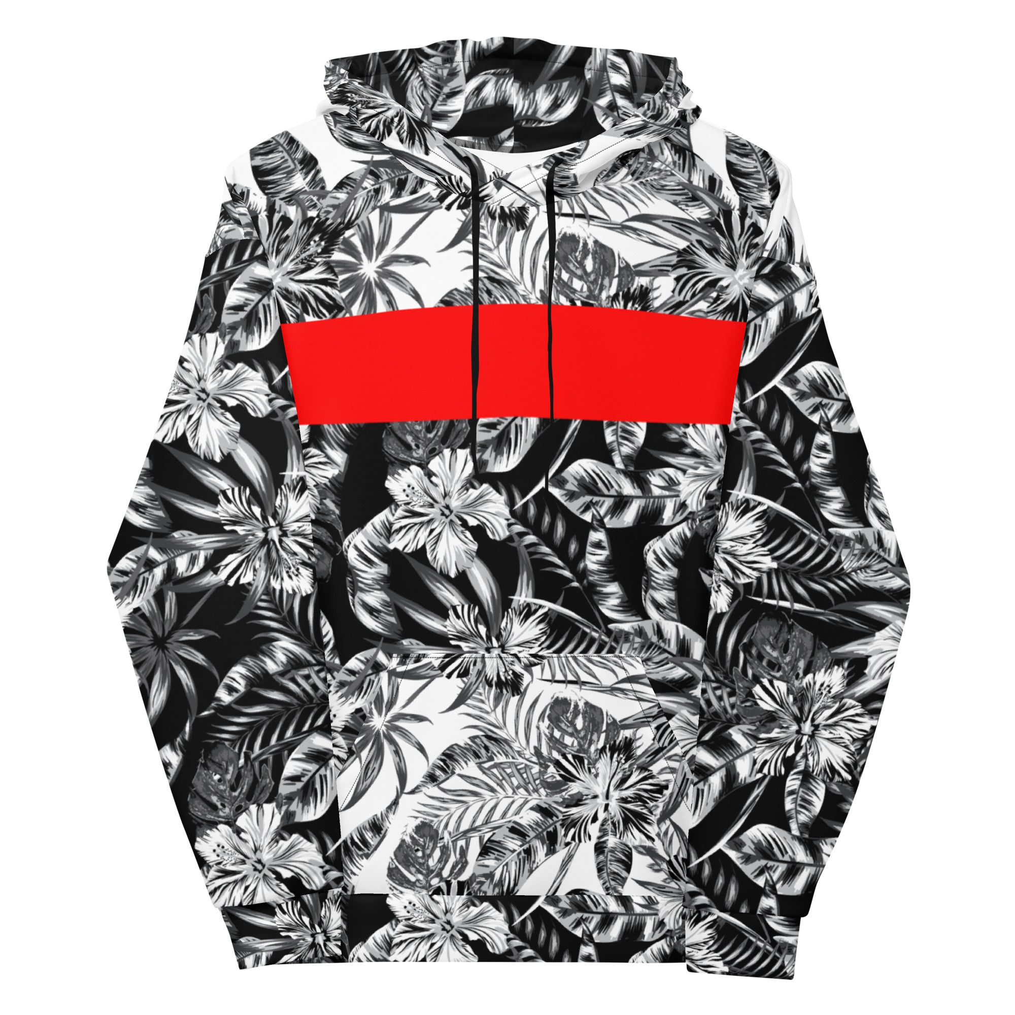 65 MCMLXV Unisex Black and White Positive/Negative Tropical Floral Print Fleece Sweatshirt Medium / Black