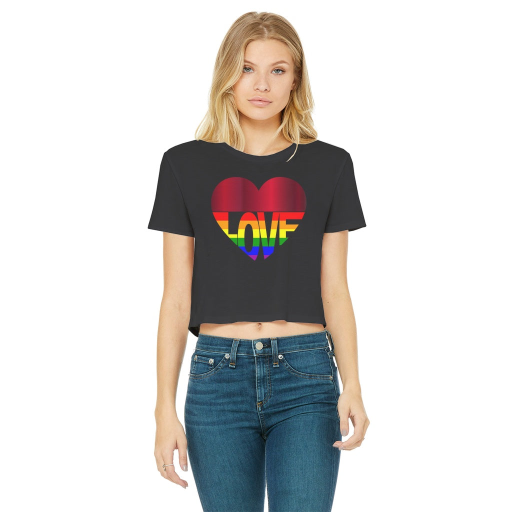 65 MCMLXV Cropped LGBT Rainbow Flag Love Heart Graphic T-Shirt