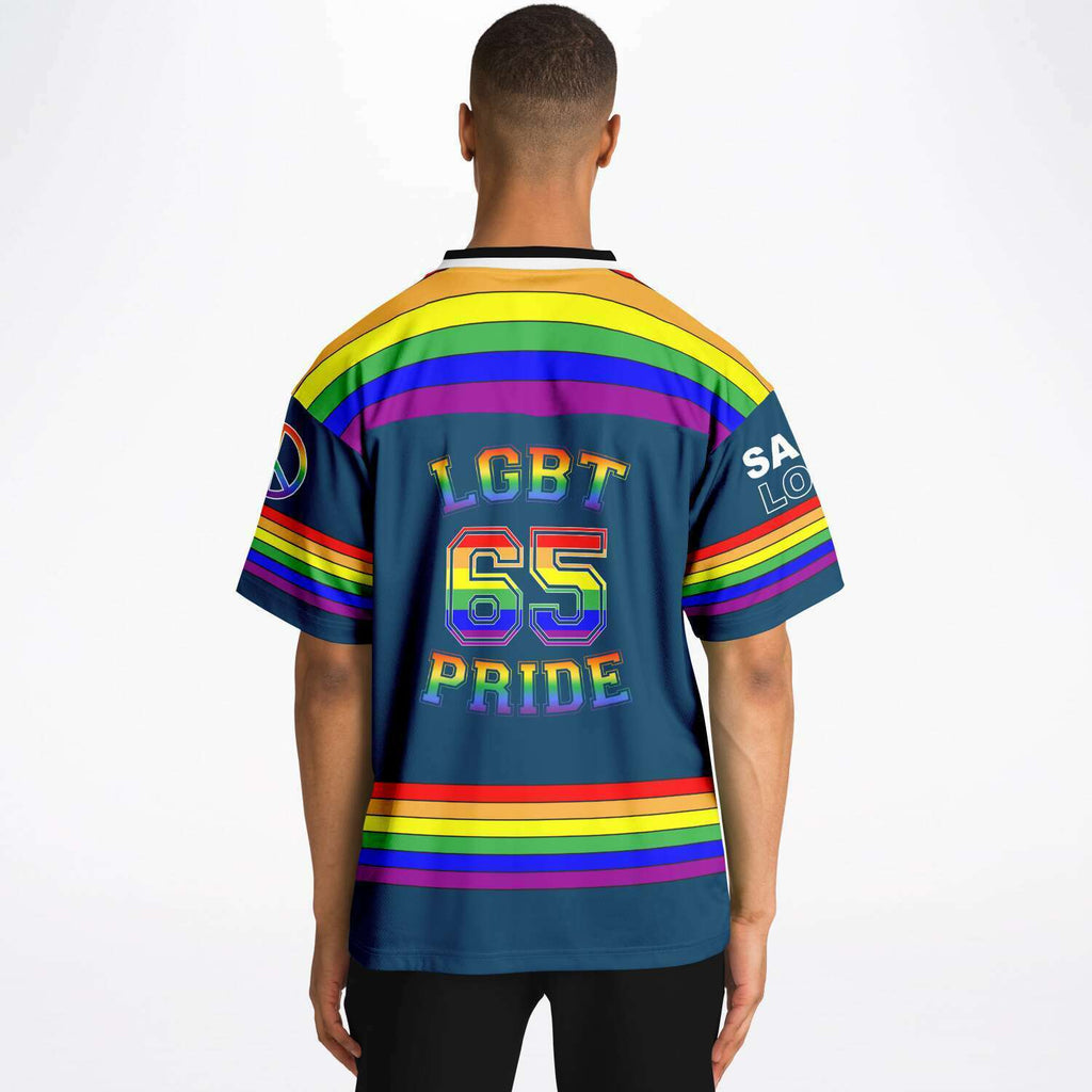 65 MCMLXV Unisex LGBT Gay Pride Rainbow Flag Print Football Jersey