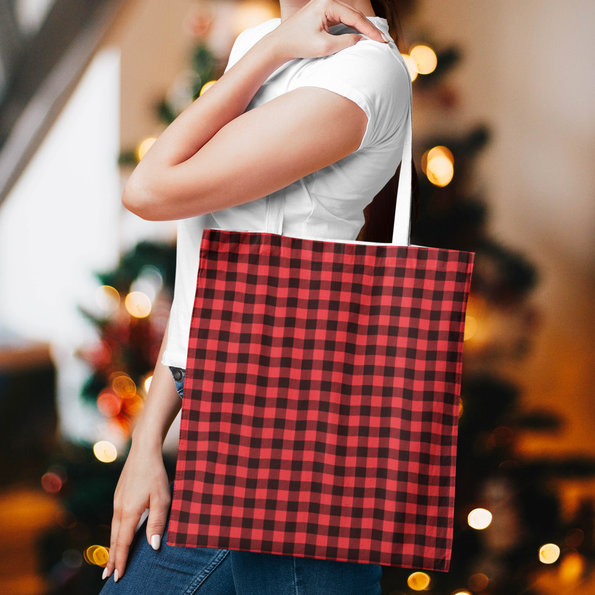 65 MCMLXV Red Buffalo Plaid Print Tote Bag