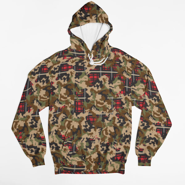 65 MCMLXV Men's Woodland Camouflage & Red Plaid Print Fleece Hoodie-Hoody-65mcmlxv