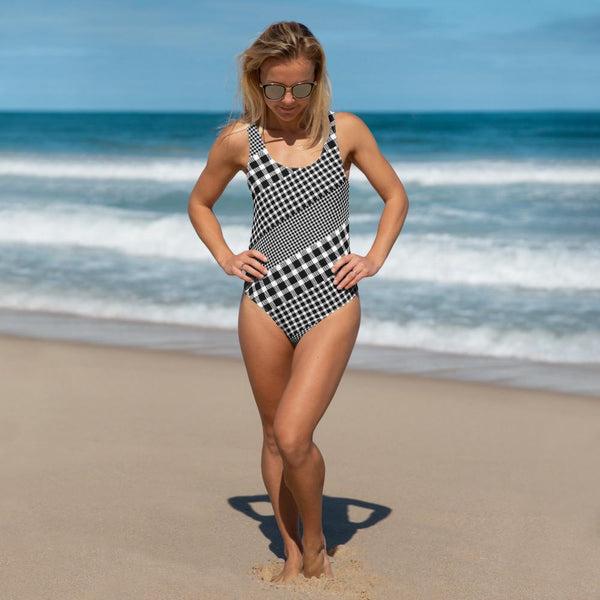 65 MCMLXV Women's Black and White Gingham Plaid Mix Print One-Piece Swimsuit-One-Piece Swimsuit - AOP-65mcmlxv