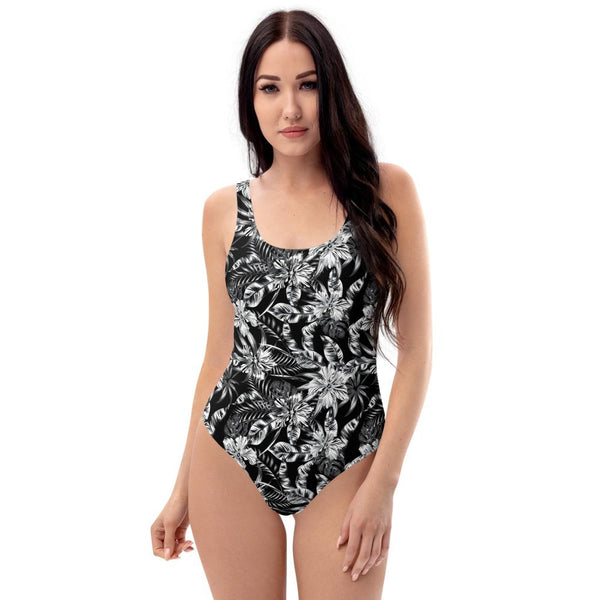 65 MCMLXV Women's Black and White Tropical Print One-Piece Swimsuit-One-Piece Swimsuit - AOP-65mcmlxv