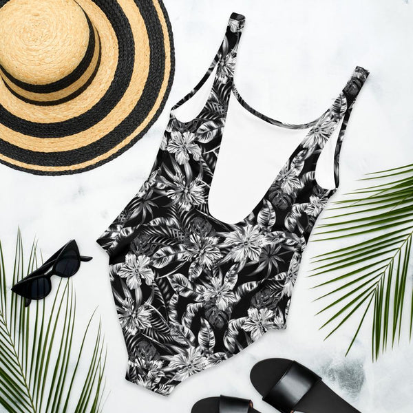 65 MCMLXV Women's Black and White Tropical Print One-Piece Swimsuit-One-Piece Swimsuit - AOP-65mcmlxv