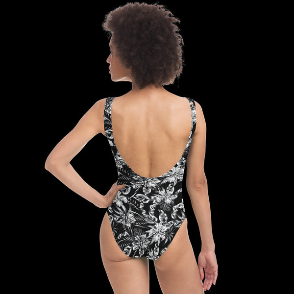 65 MCMLXV Women's Black and White Tropical Print One-Piece Swimsuit-One-Piece Swimsuit - AOP-65mcmlxv