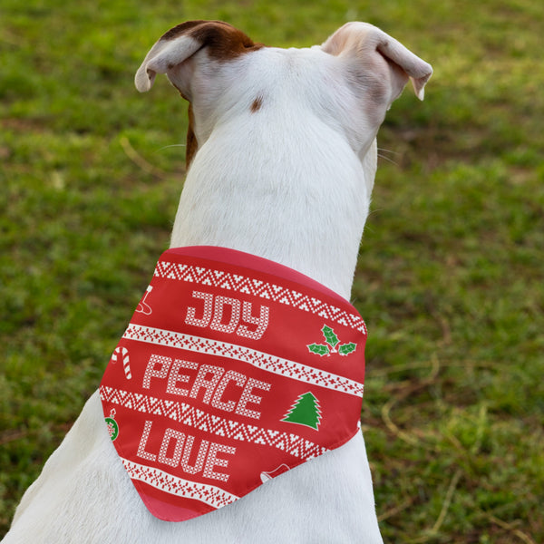 65 MCMLXV Peace Joy Love Red Christmas Sweater Print Pet Bandana-pet bandana-65mcmlxv