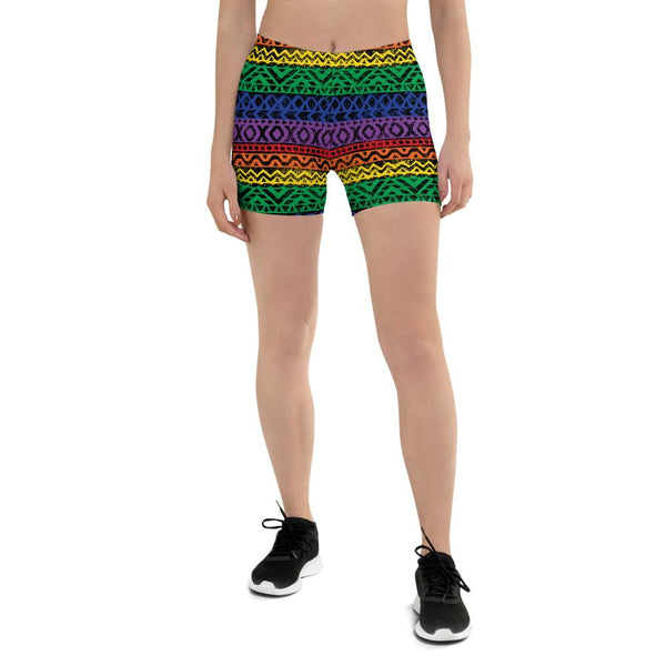 65 MCMLXV Women's LGBT Pride Rainbow Tribal Color Block Print Shorts-Short-65mcmlxv