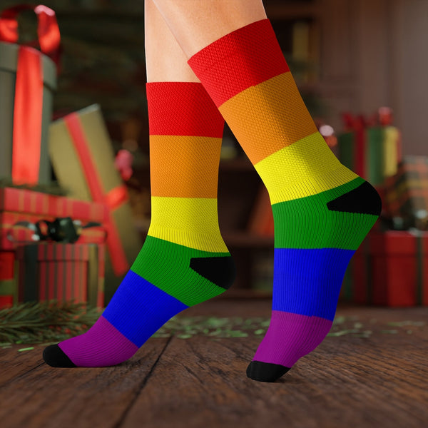 Socks - 65 MCMLXV Unisex LGBT Gay Pride Rainbow Flag Print Socks