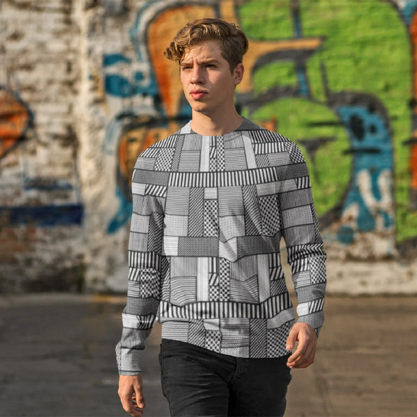 65 MCMLXV Men's Geometric Patchwork Fleece Sweatshirt-Sweatshirts-65mcmlxv