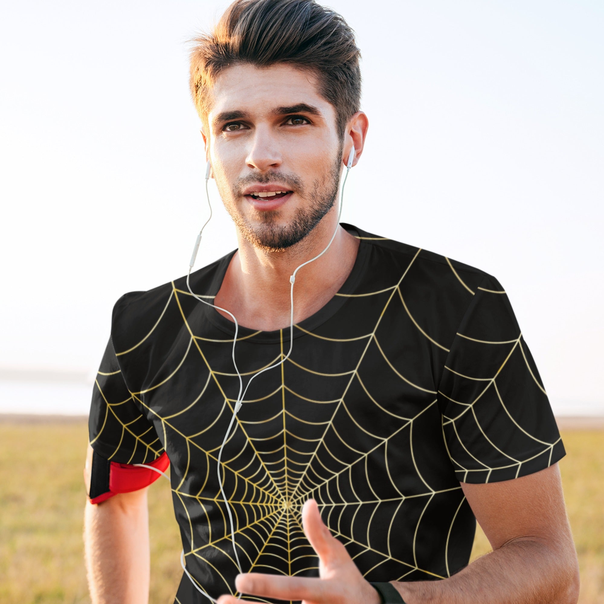 65 MCMLXV Unisex Cosplay Black Golden Spider Web T-Shirt