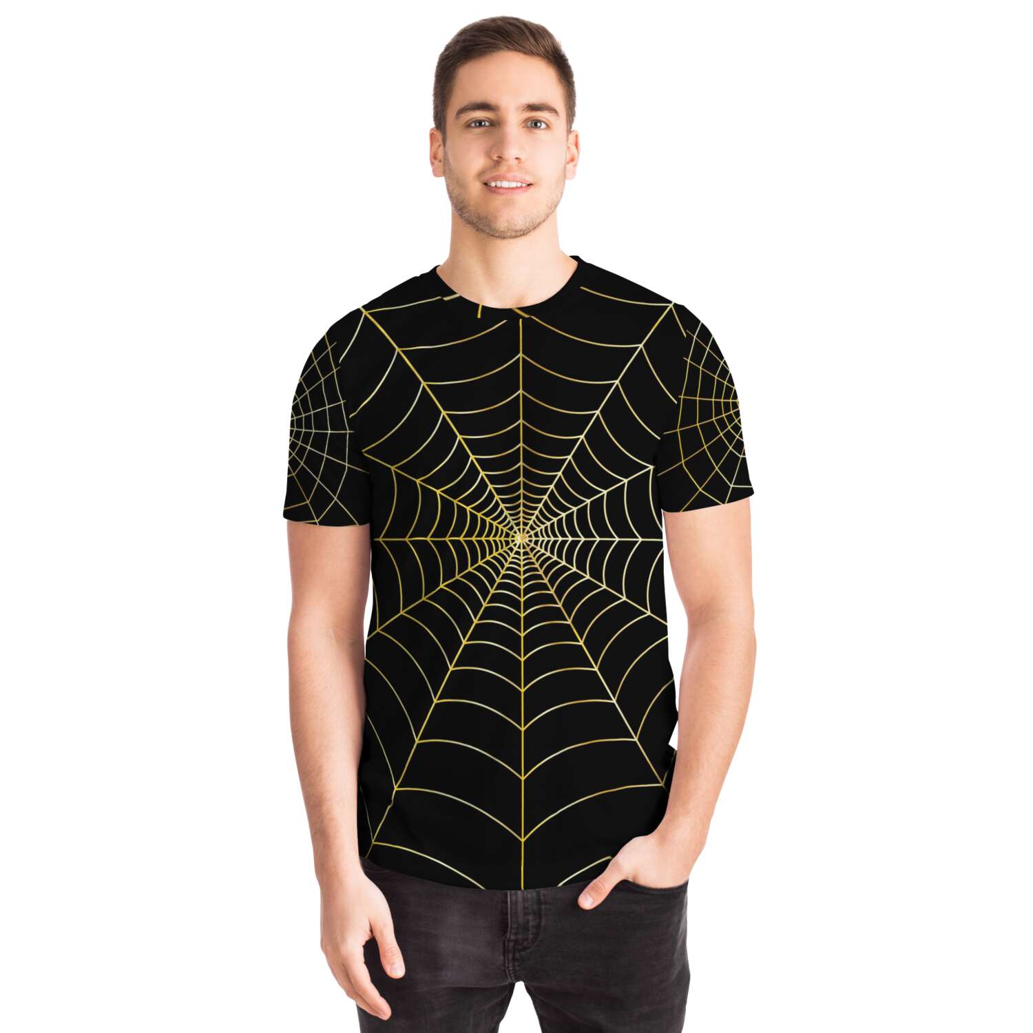 65 MCMLXV Unisex Cosplay Black Golden Spider Web T-Shirt