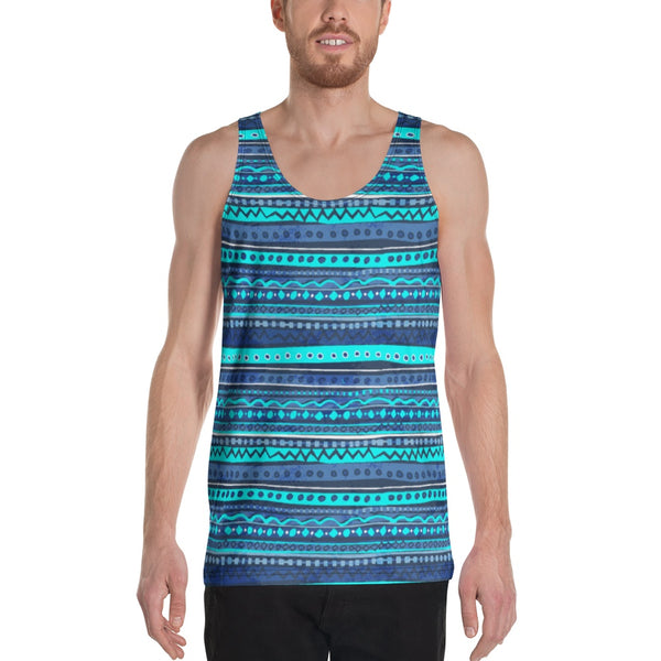 65 MCMLXV Men's Blue Batik Stripe Tank Top-Tank Top-65mcmlxv