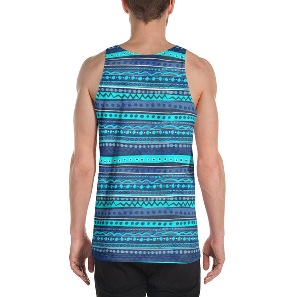 65 MCMLXV Men's Blue Batik Stripe Tank Top-Tank Top-65mcmlxv