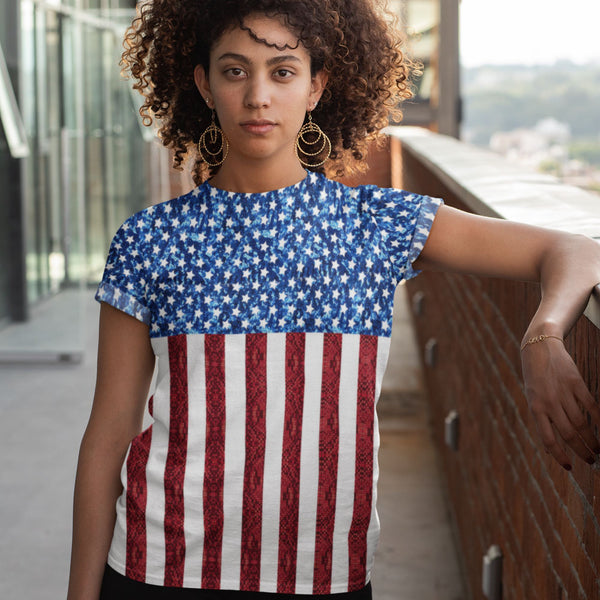 65 MCMLXV Women's American Flag Sequin Print T-Shirt-Tee Shirt-65mcmlxv