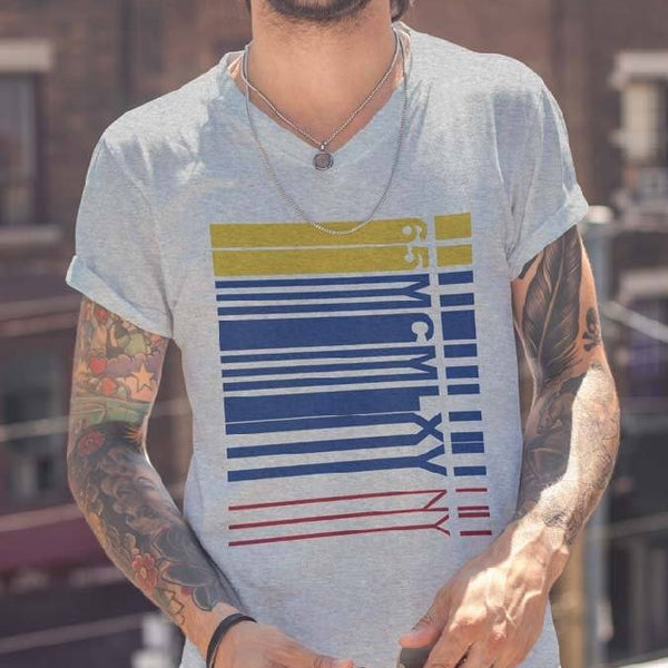 65 MCMLXV Men's NY Multi-Colored Bar Code Stripe Graphic T-Shirt-Tee Shirt-65mcmlxv