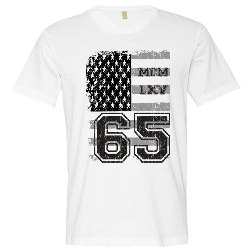 65 MCMLXV Men's Vintage USA Flag Americana Graphic T-Shirt