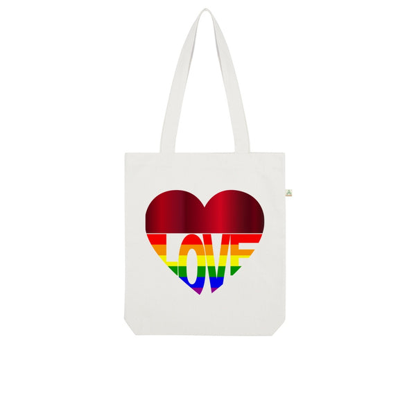 Tote Bag - 65 MCMLXV LGBT Rainbow Flag Love Heart Organic Tote Bag